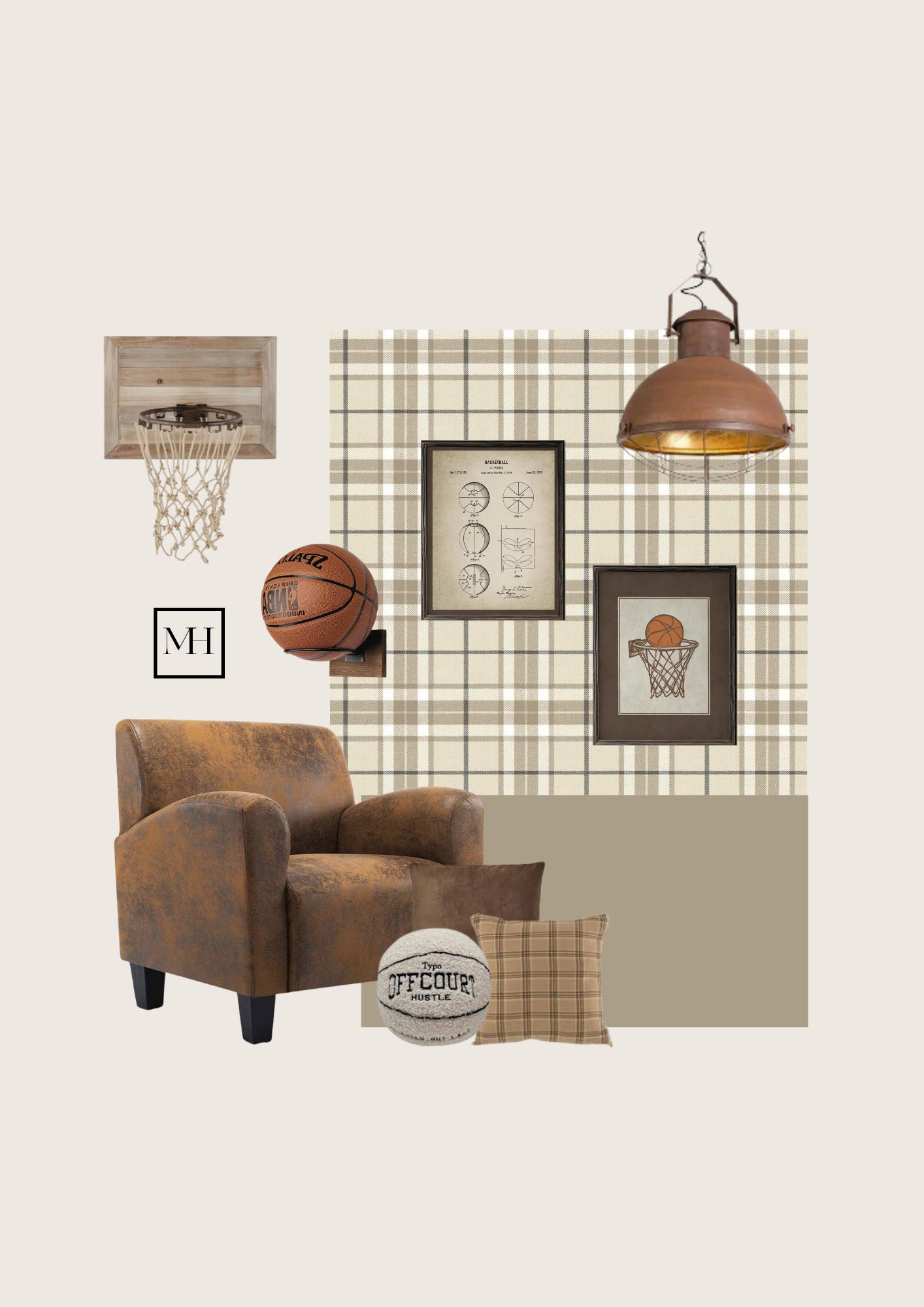 Projet Déco d'une chambre d'adolescent sur le thème du basket avec une ambiance vintage digne des séries télé US